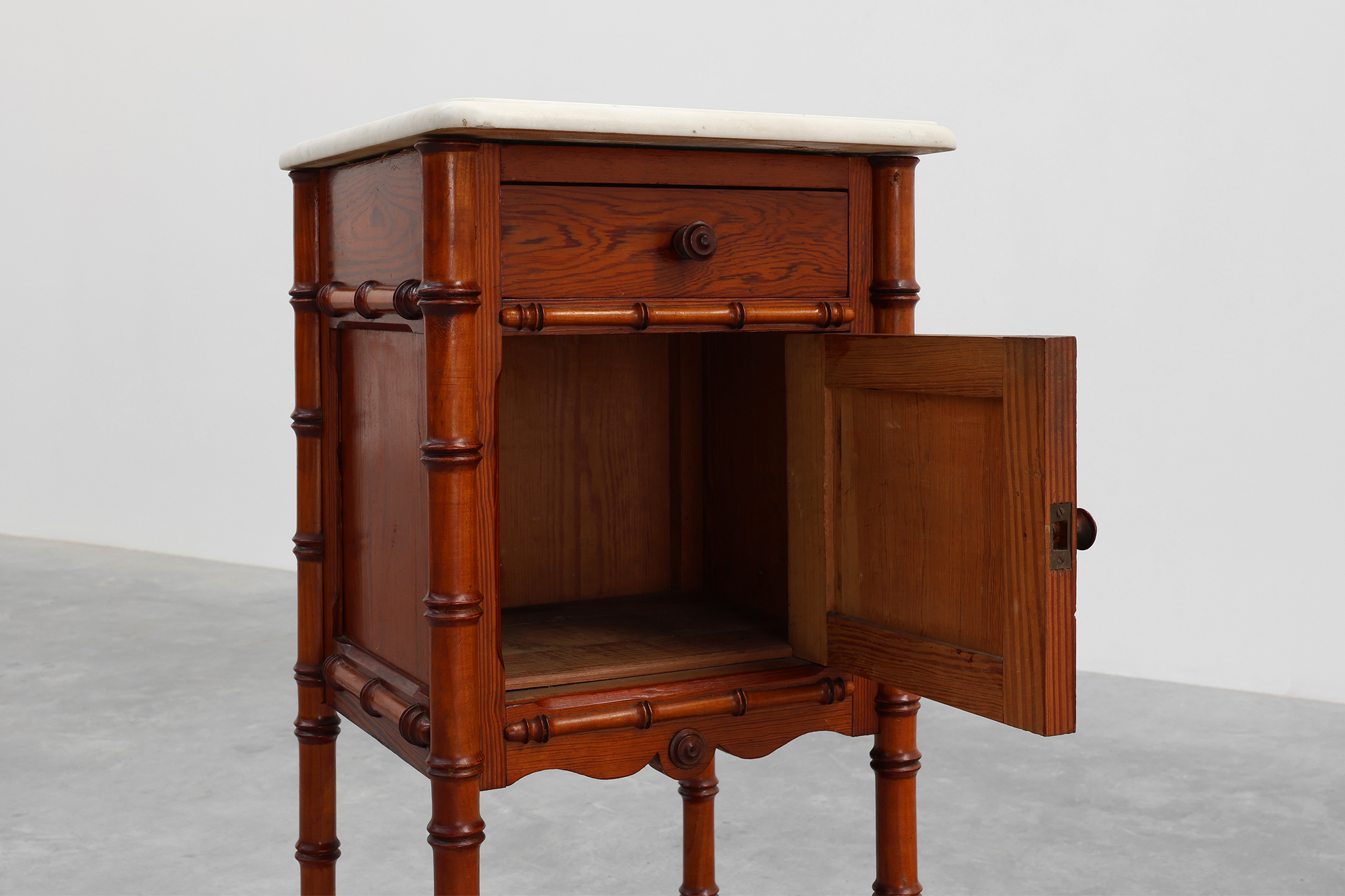 Late 19th century Faux bamboo and marble bedside table, Francethumbnail